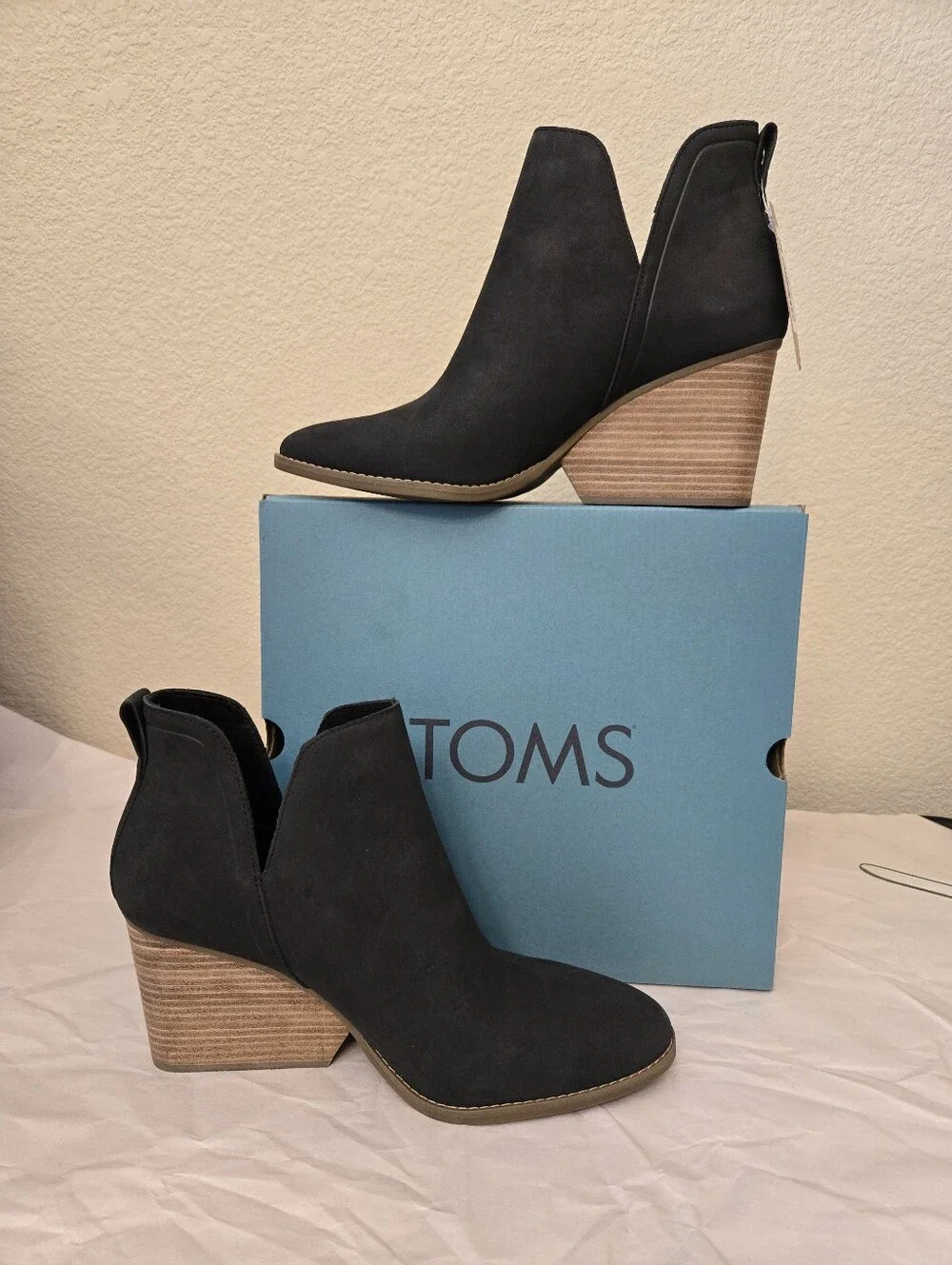 Toms Womens Sz 11 Eliza Black Nuback Leather Boots Double 